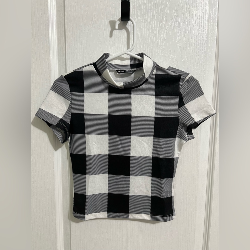 SHEIN mock neck crop top plaid